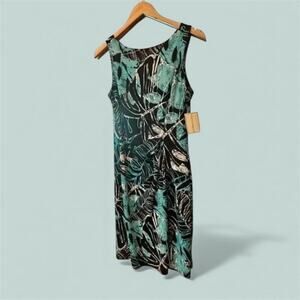 Jonathan Martin Black Green Leaf Print Sheath Dress Small